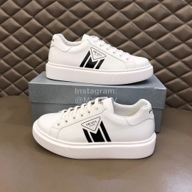 Prada Cowhide Lace Up Thick Soled Sneakers For Men White