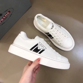 Prada Cowhide Lace Up Thick Soled Sneakers For Men White