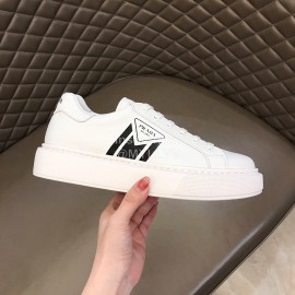 Prada Cowhide Lace Up Thick Soled Sneakers For Men White