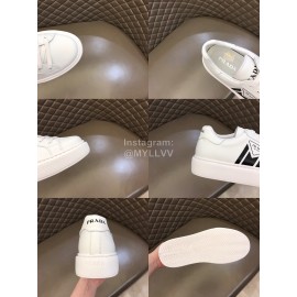 Prada Cowhide Lace Up Thick Soled Sneakers For Men White