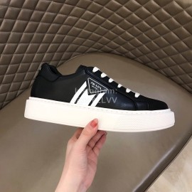 Prada New Cowhide Lace Up Thick Soled Sneakers For Men Black