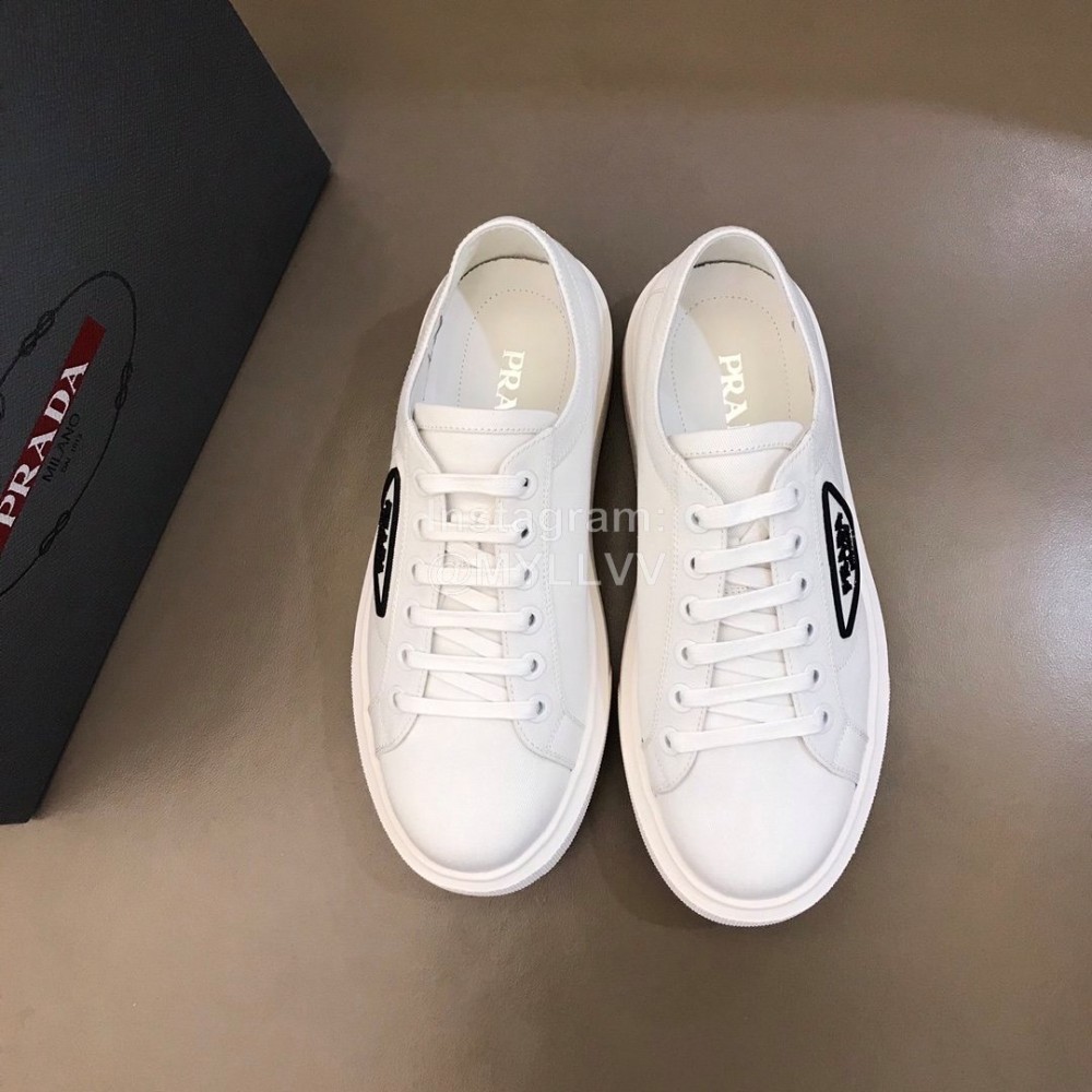 Prada New Canvas Nylon Thick Soled Sneakers For Men White