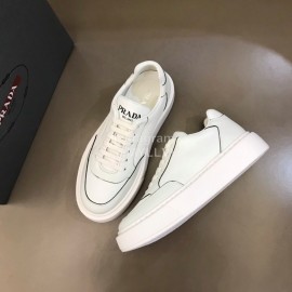 Prada Nylon Leather Thick Soled Sneakers For Men White