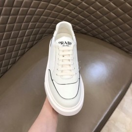 Prada Nylon Leather Thick Soled Sneakers For Men White
