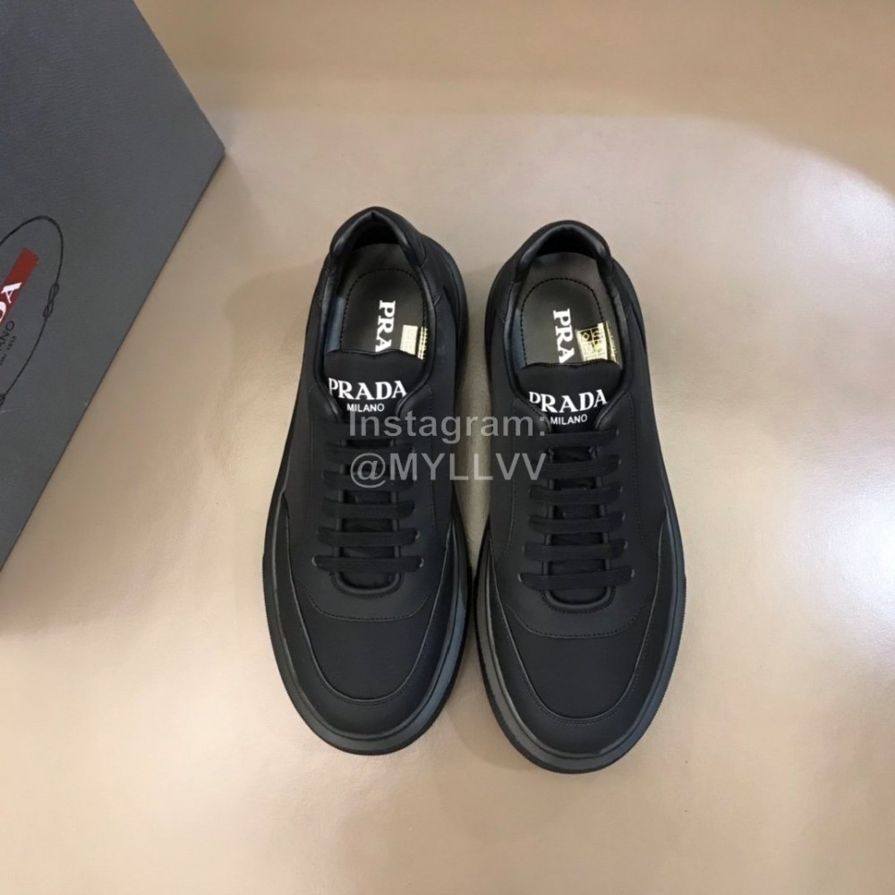 Prada Nylon Leather Thick Soled Sneakers For Men Black