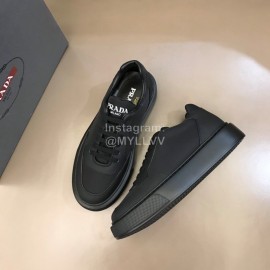 Prada Nylon Leather Thick Soled Sneakers For Men Black