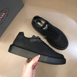 Prada Nylon Leather Thick Soled Sneakers For Men Black