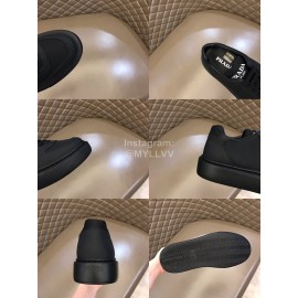 Prada Nylon Leather Thick Soled Sneakers For Men Black