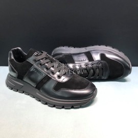 Prada Suede Cloth Leather Sneakers For Men Black