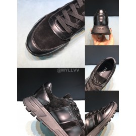 Prada Suede Cloth Leather Sneakers For Men Black