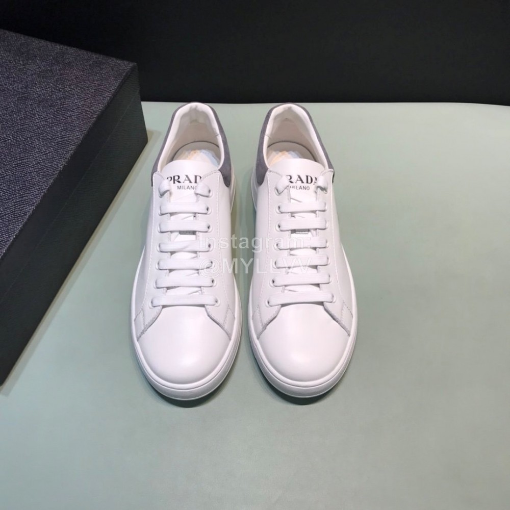 Prada New White Calf Leather Casual Sneakers For Men Gray