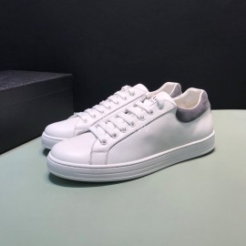 Prada New White Calf Leather Casual Sneakers For Men Gray
