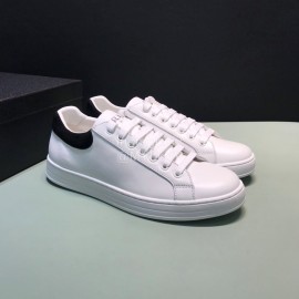 Prada New White Calf Leather Casual Sneakers For Men Black