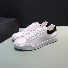 Prada New White Calf Leather Casual Sneakers For Men Black