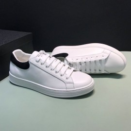 Prada New White Calf Leather Casual Sneakers For Men Black