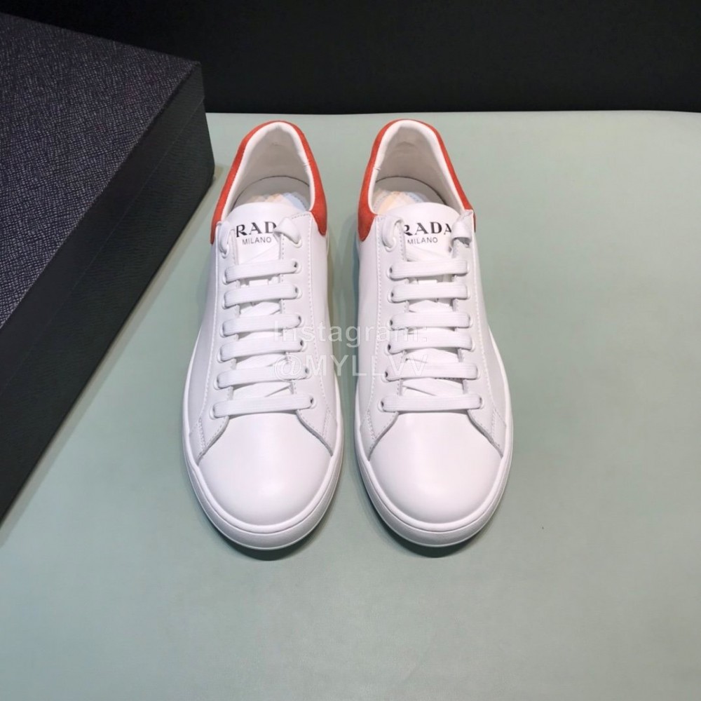 Prada New White Calf Leather Casual Sneakers For Men Orange