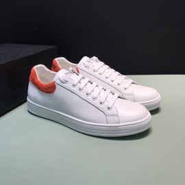 Prada New White Calf Leather Casual Sneakers For Men Orange