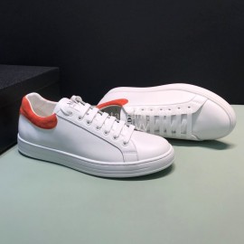 Prada New White Calf Leather Casual Sneakers For Men Orange