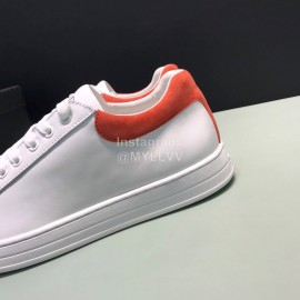 Prada New White Calf Leather Casual Sneakers For Men Orange