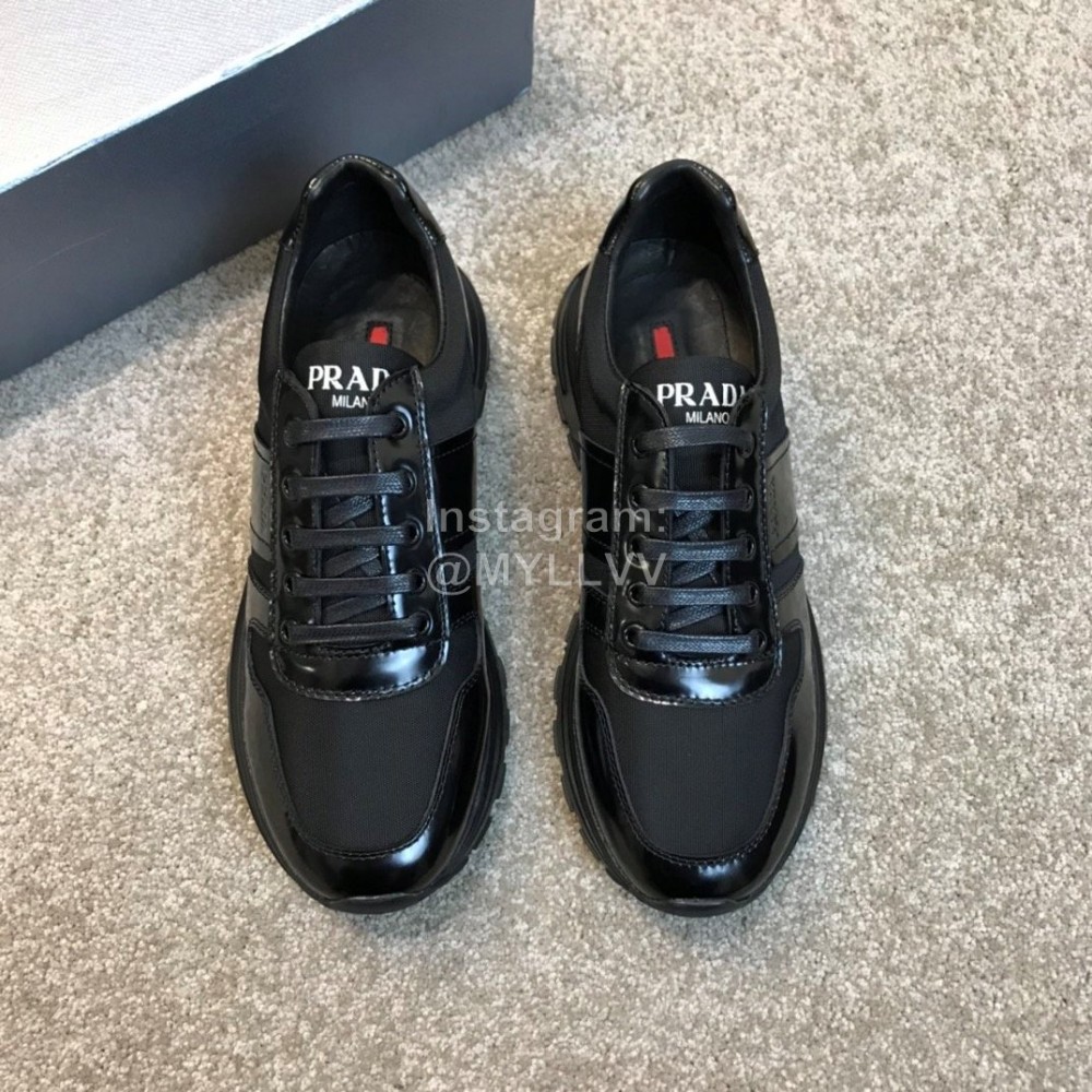 Prada Calf Leather Lace Up Sneakers For Men Black