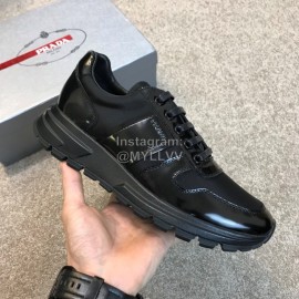 Prada Calf Leather Lace Up Sneakers For Men Black