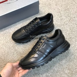 Prada Black Calf Leather Lace Up Sneakers For Men