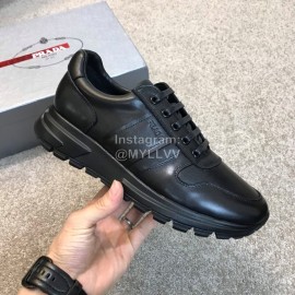 Prada Black Calf Leather Lace Up Sneakers For Men