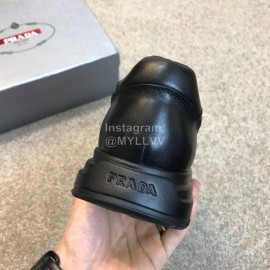 Prada Black Calf Leather Lace Up Sneakers For Men