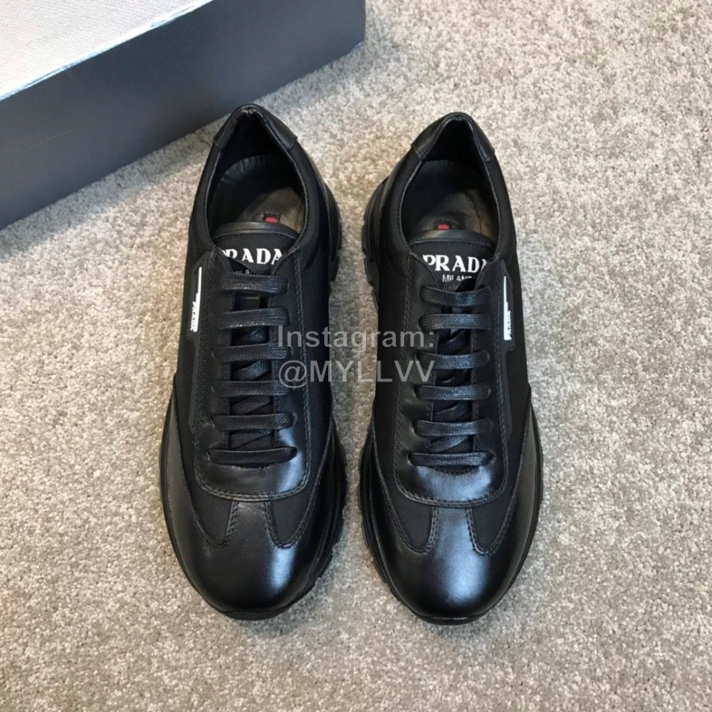 Prada Calf Leather Lace Up Sneakers Black For Men