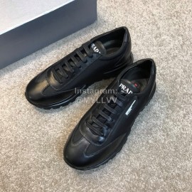 Prada Calf Leather Lace Up Sneakers Black For Men