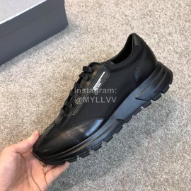 Prada Calf Leather Lace Up Sneakers Black For Men