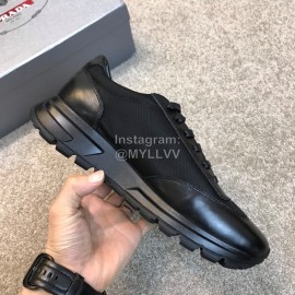 Prada Calf Leather Lace Up Sneakers Black For Men