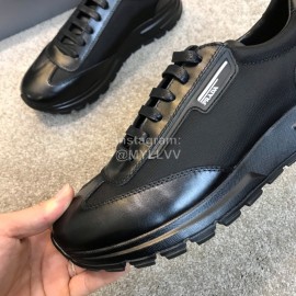 Prada Calf Leather Lace Up Sneakers Black For Men