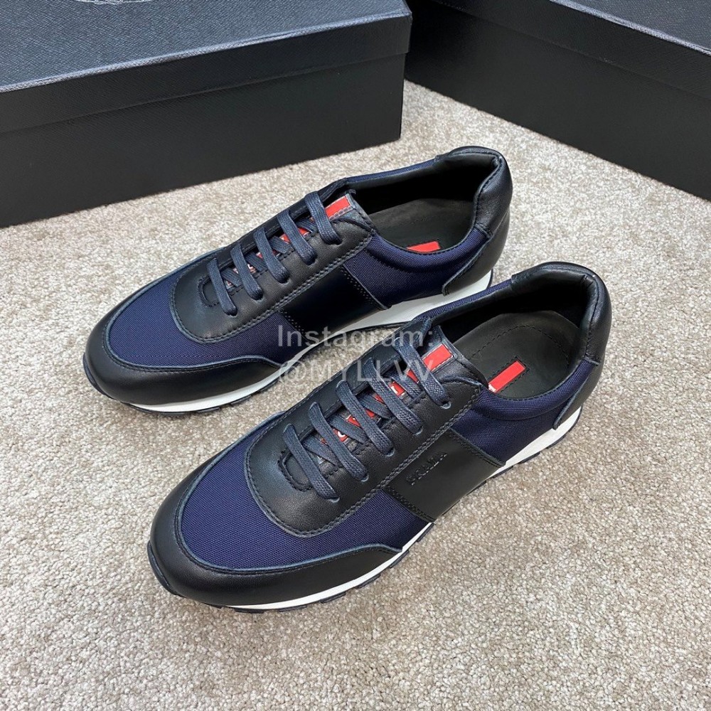 Prada Calf Leather Lace Up Sneakers For Men Navy