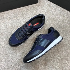 Prada Calf Leather Lace Up Sneakers For Men Navy