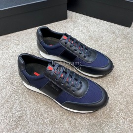 Prada Calf Leather Lace Up Sneakers For Men Navy