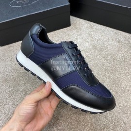 Prada Calf Leather Lace Up Sneakers For Men Navy