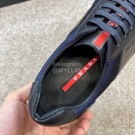 Prada Calf Leather Lace Up Sneakers For Men Navy