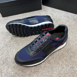 Prada Calf Leather Lace Up Sneakers For Men Navy