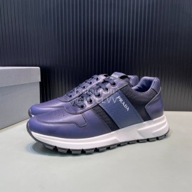 Prada New Palmprint Leather Casual Sneakers For Men Navy