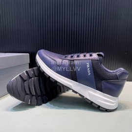 Prada New Palmprint Leather Casual Sneakers For Men Navy