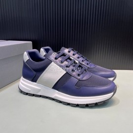 Prada New Navy Palmprint Leather Casual Sneakers For Men 