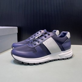 Prada New Navy Palmprint Leather Casual Sneakers For Men 
