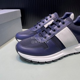 Prada New Navy Palmprint Leather Casual Sneakers For Men 