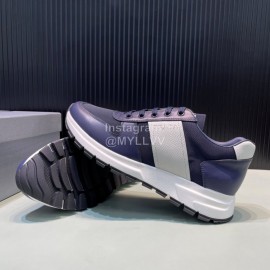 Prada New Navy Palmprint Leather Casual Sneakers For Men 