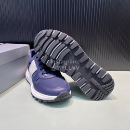 Prada New Navy Palmprint Leather Casual Sneakers For Men 