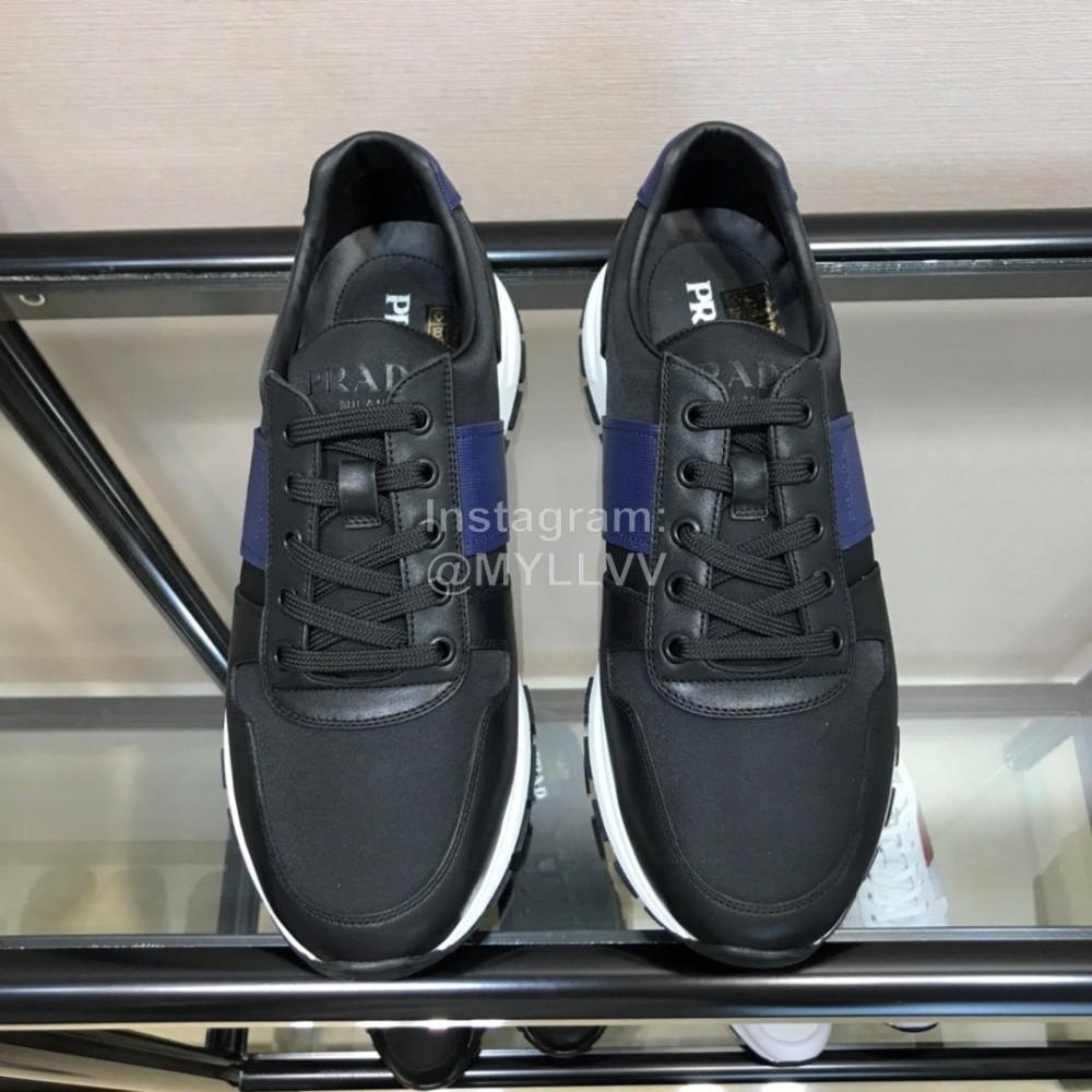 Prada Mesh Cowhide Casual Sneakers For Men Blue