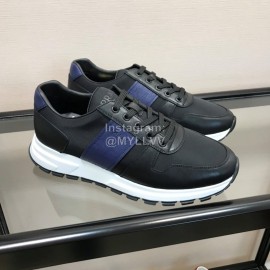 Prada Mesh Cowhide Casual Sneakers For Men Blue