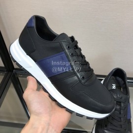 Prada Mesh Cowhide Casual Sneakers For Men Blue