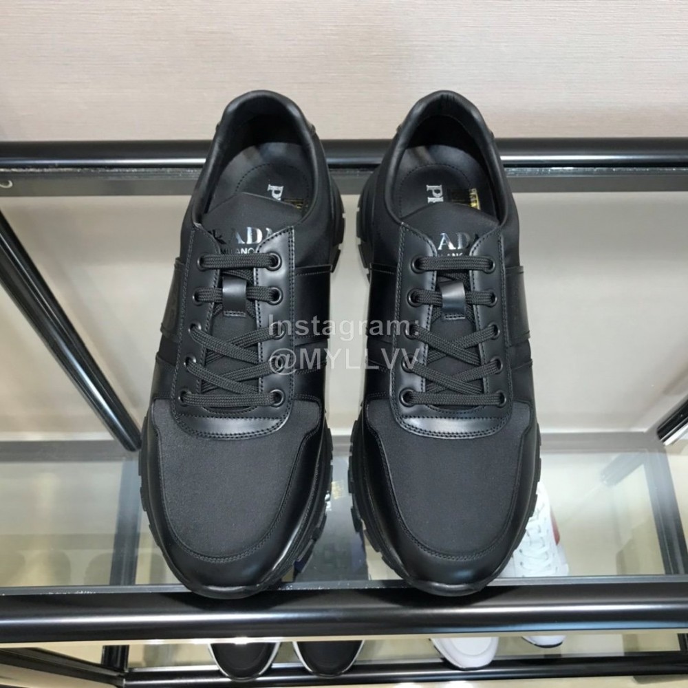 Prada Mesh Cowhide Casual Sneakers For Men Black
